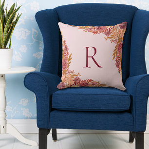 Cojín Decorativo Floral Otoñal Burgundy Dorado Monogramado