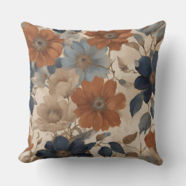Cojín Decorativo Floral Otoño Naranja Beige Azul Marino