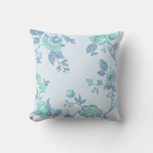 Cojín Decorativo Floral Pastel Azul Aqua de Primavera Brillante