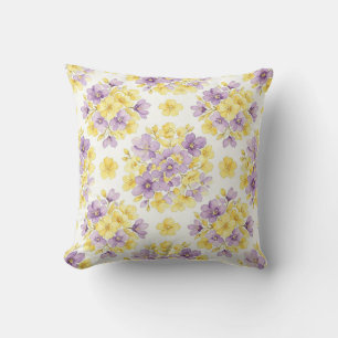Cojín Decorativo Floral Pastel Flor de Oro Púrpura Acuarela