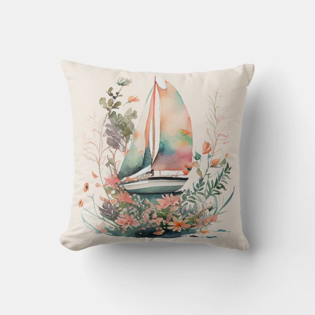 Cojín decorativo floral Peach and Black Sailboat (Anverso)