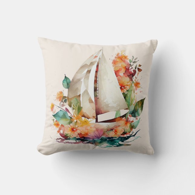 Cojín decorativo floral Peach and Black Sailboat (Anverso)