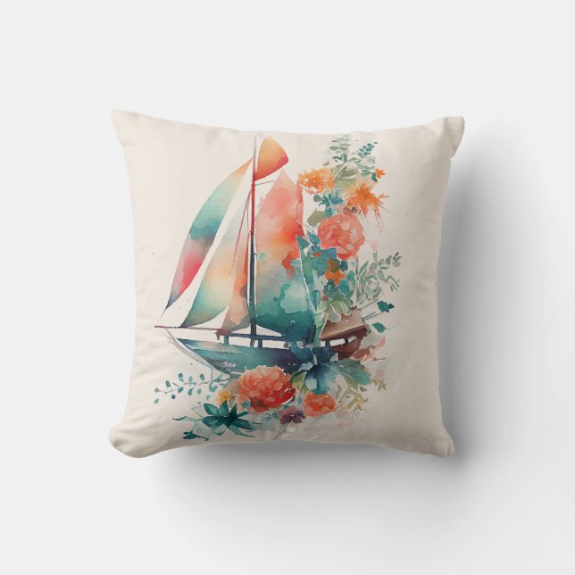 Cojín decorativo floral Peach and Black Sailboat (Anverso)