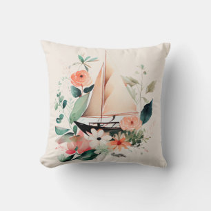 Cojín decorativo floral Peach and Black Sailboat