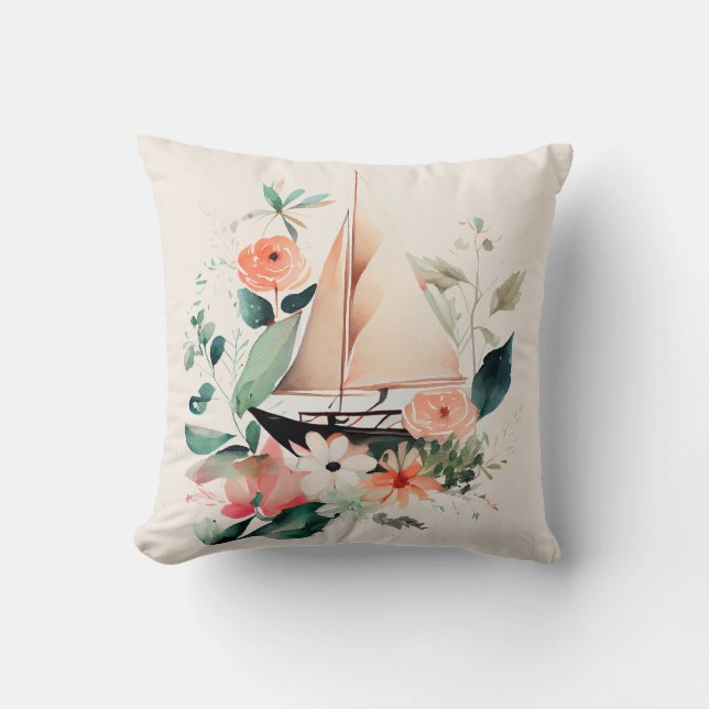 Cojín decorativo floral Peach and Black Sailboat (Anverso)