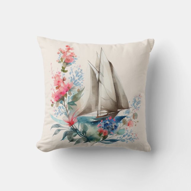 Cojín decorativo floral Peach and Black Sailboat (Anverso)