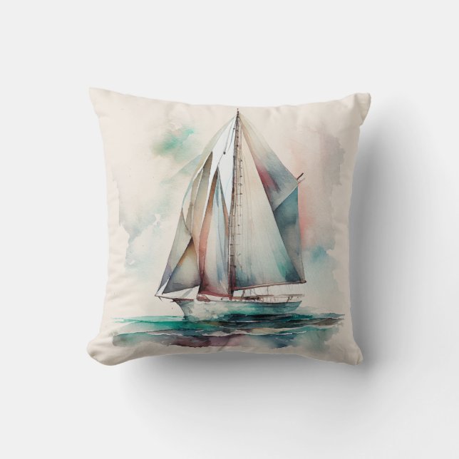 Cojín decorativo floral Peach and Black Sailboat (Anverso)