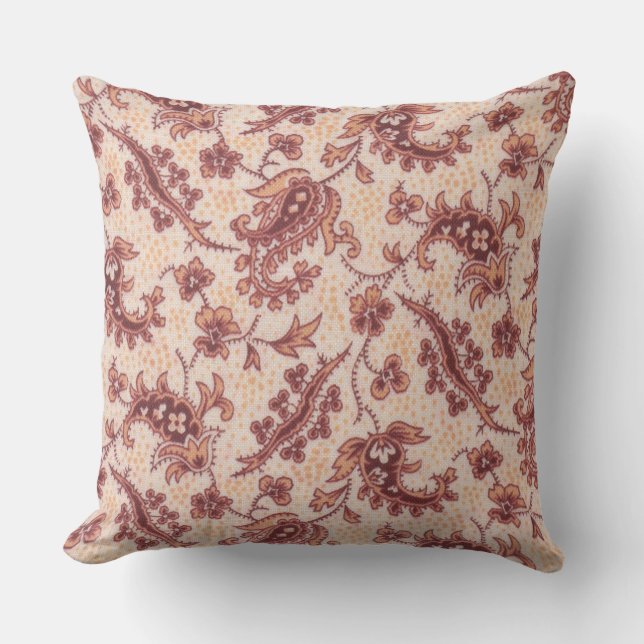 Cojín decorativo floral Peach and Burgundy Paisley (Anverso)