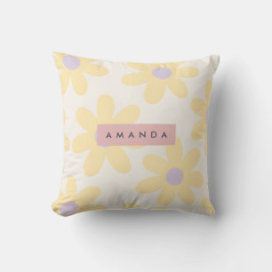 Cojín Decorativo Floral Personalizada de Margarita Amarilla Retro