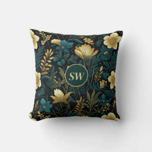 Cojín Decorativo Floral personalizada de oro esmeralda
