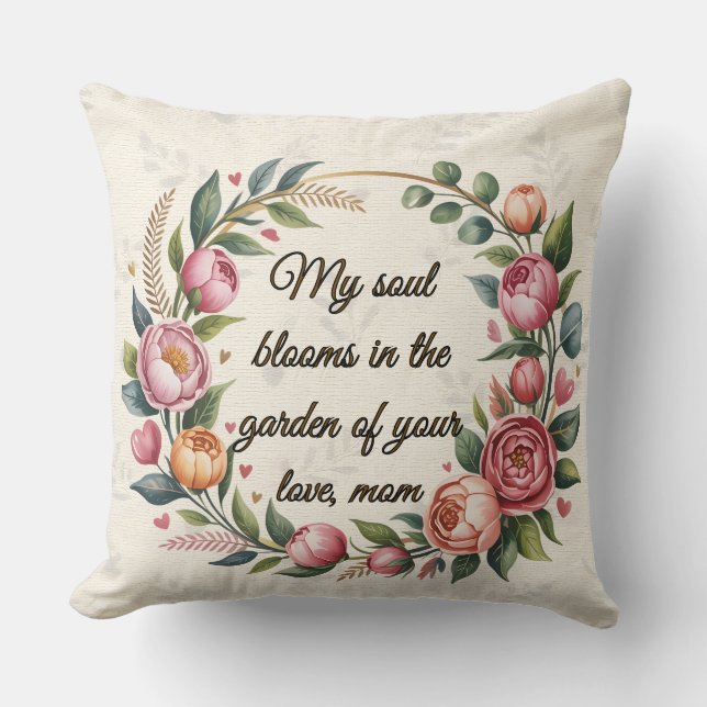 Cojín decorativo floral personalizado con corazón (Anverso)