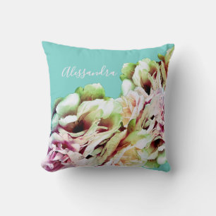 Cojín Decorativo Floral personalizado pastel azul rosa amarillo bot