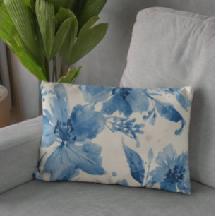 Cojín Decorativo Floral Pintado Botánico Caprichoso Acuarela Azul