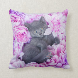 Cojín Decorativo Floral púrpura del gatito del pizarrero