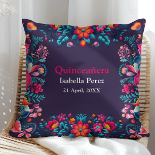 Cojín Decorativo Floral Quinceanera Purple Mexican Fiesta Cumpleaño