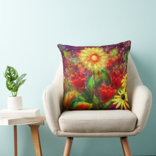 Cojín decorativo Floral Resumen Dahlia de color ro