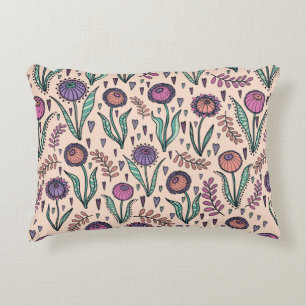 Cojín Decorativo Floral retro de los años 60. Ilustracion pintado a