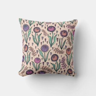 Cojín Decorativo Floral retro de los años 60. Ilustracion pintado a