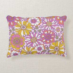 Cojín Decorativo Floral retro de los años 60. Patrón de ilustracion