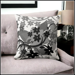 Cojín Decorativo [Floral Retro] Diseño Gráfico Botánico Gris