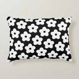Cojín Decorativo Floral Retro y Alegre en Blanco y Negro Caprichoso
