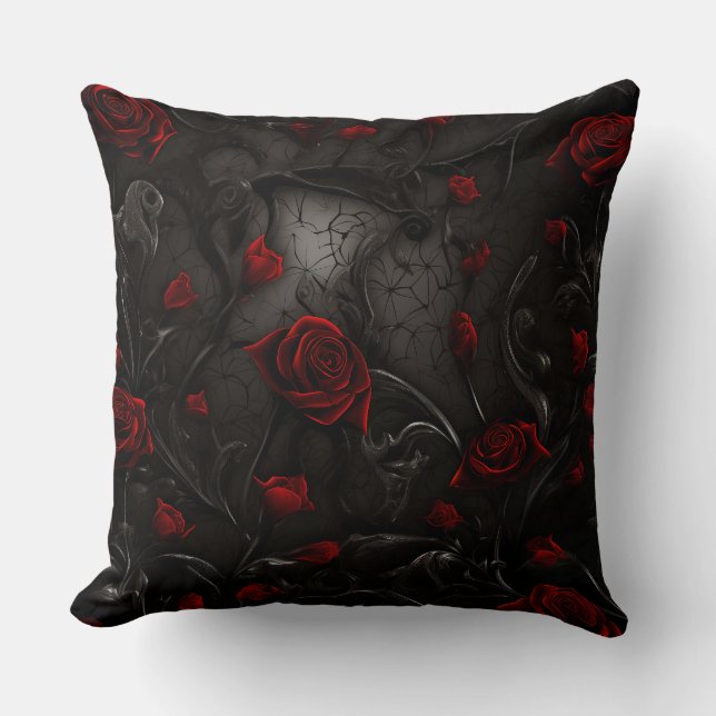 Cojín Decorativo Floral roja y negra (Anverso)