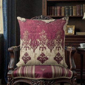 Cojín Decorativo Floral Rojo Granate Oscuro Victoriano Antiguo
