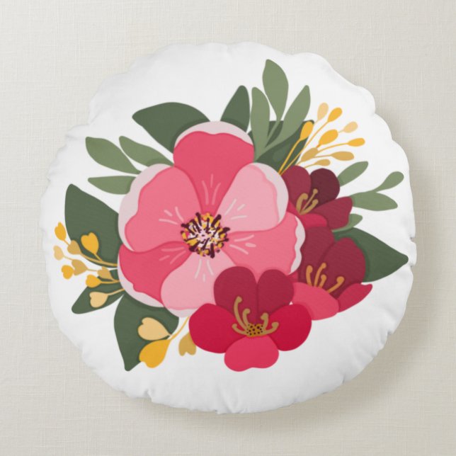 Cojín decorativo floral rojo rosado moderno (Anverso)