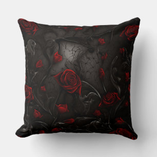 Cojín Decorativo Floral Rojo y Negro