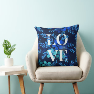 Cojín Decorativo Floral romántica azul oscuro elegante