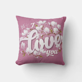 Cojín Decorativo Floral romántica de Magnolia blanca y rosa