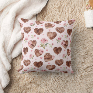 Cojín Decorativo Floral rosa de los corazones marrones occidentales