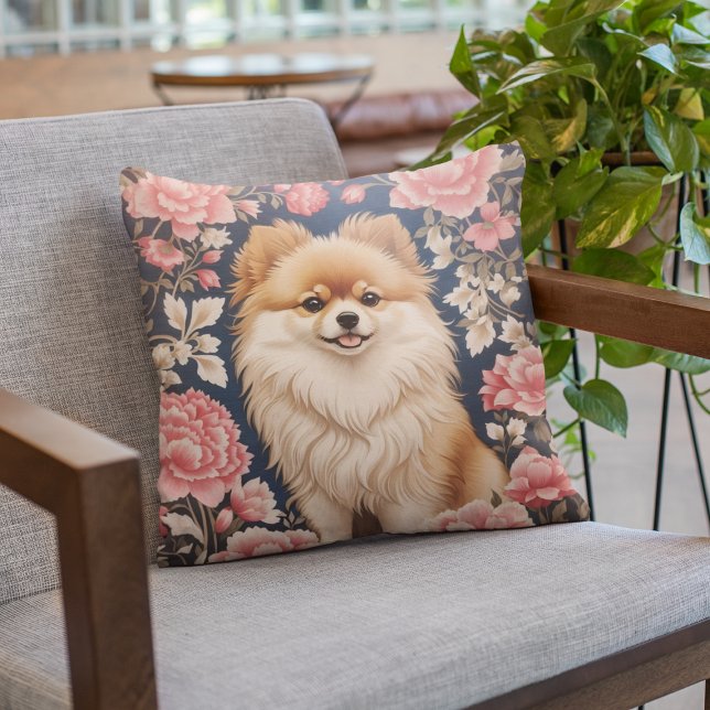 Cojín Decorativo Floral rosa de perro de Pomerania (Subido por el creador)