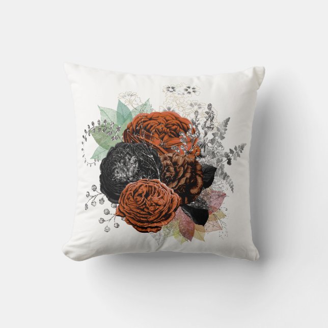 Cojín decorativo floral Rosa Naranja otoño (Anverso)