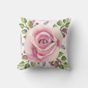 Cojín decorativo floral rosa rosa acuarela