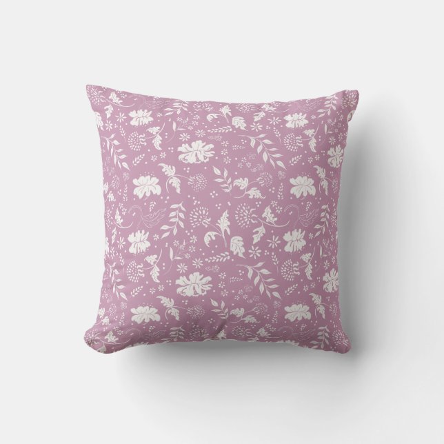 Cojín decorativo floral rosa y blanco (Anverso)