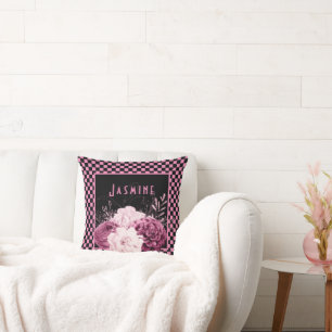 Cojín Decorativo Floral Rosa y Cuadro Personalizado