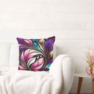 Cojín Decorativo Floral rosa y hojas Aspecto de vidrio manchado