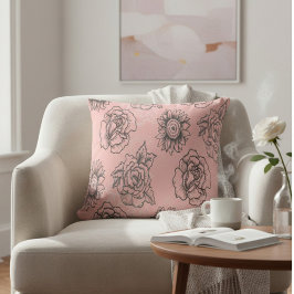 Cojín Decorativo Floral Rosa y Negro
