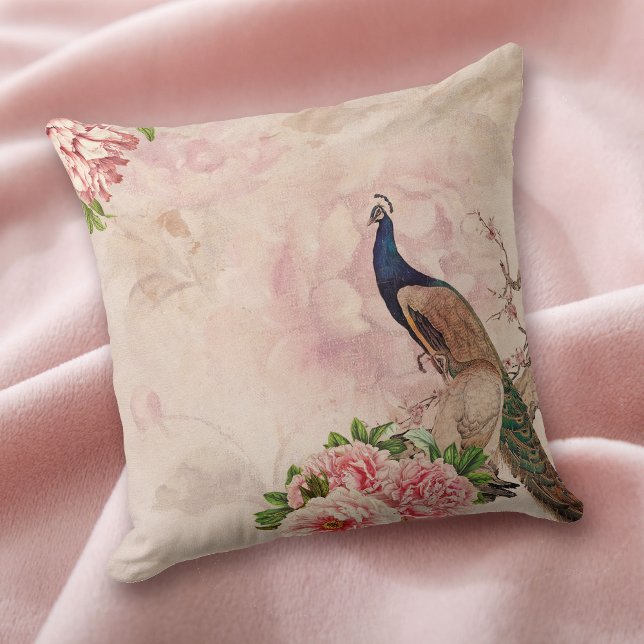 Cojín Decorativo Floral rosa y pavo real antiguo (Subido por el creador)