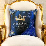 Cojín Decorativo Floral Royal Blue Gold Princess Quinceanera<br><div class="desc">Añada un toque de elegancia a su celebración con el Cojín decorativo de la Princesa de Oro Azul Floral Quinceañera. Con un lujoso fondo azul real con impresionantes acentos dorados florales, esta almohada es perfecta para realzar su decoración de quinceañera. El delicado diseño de temática princesa capta la belleza de...</div>