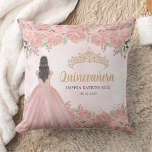 Cojín Decorativo Floral Rubor Pink Gold Princesa Tiara Quinceanera