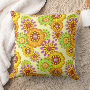 Cojín Decorativo Floral rústico retro amarillo y verde