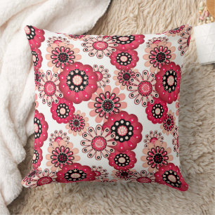 Cojín Decorativo Floral rústico retro rojo y blanco