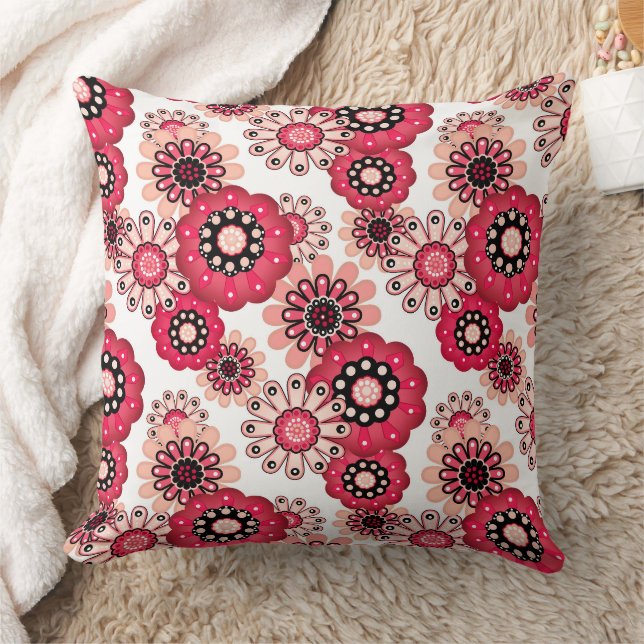 Cojín Decorativo Floral rústico retro rojo y blanco (Manta)