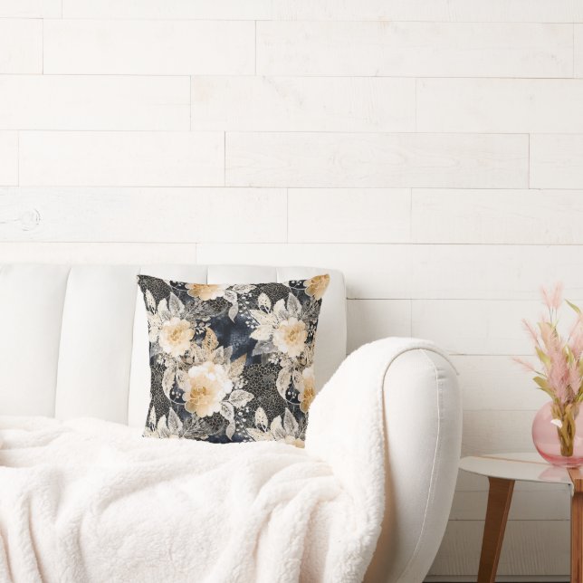 Cojín Decorativo Floral salvaje de leopardo negro crema (Sofá)