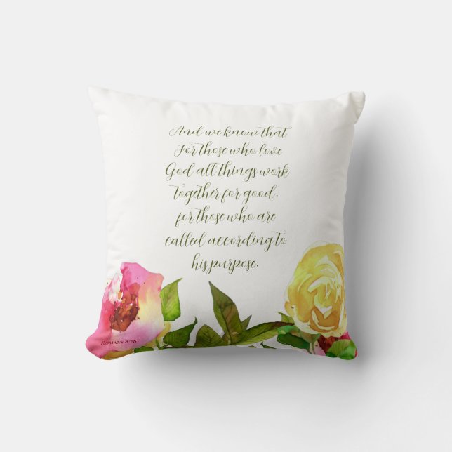 Cojín Decorativo Floral Scripture Romans 8:28 Fleece Blanket (Anverso)