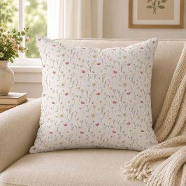 Cojín Decorativo Floral silvestre de acuarela rosa polvoriento