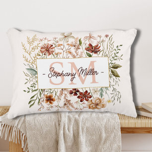 Cojín Decorativo Floral Silvestre Otoñal Acuarela Monograma Elegant