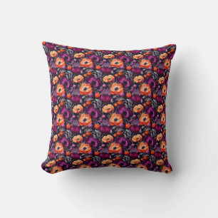 Cojín Decorativo Floral Sin Costuras Con Flores Rojas, Naranjas, Mo